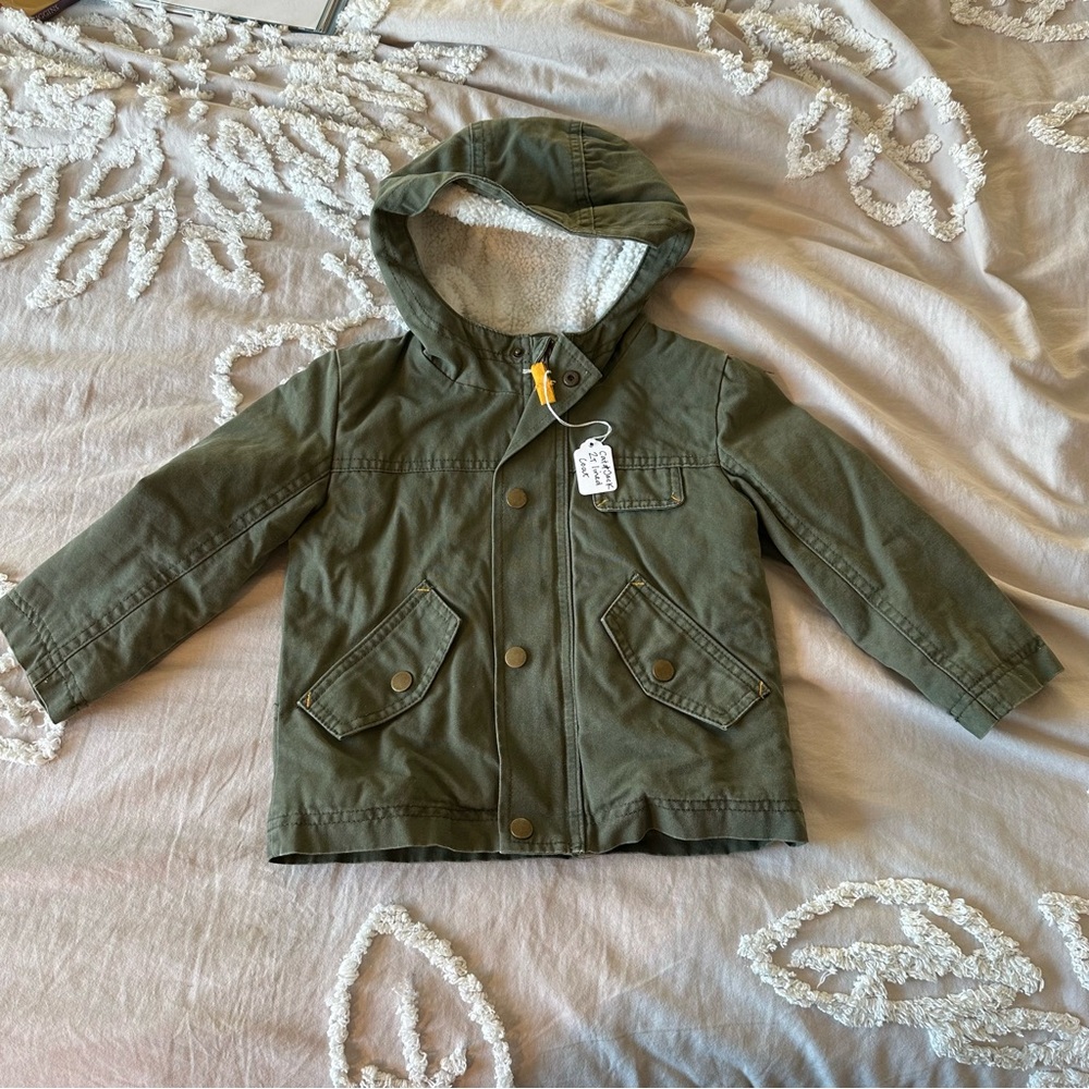 Olive Hooded Sherpa lined Kids jacket